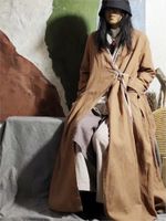 Trench feminina casacos johnature feminino em estilo chinês bordado bordado vintage ramie 2022 bolsos de manga longa da primavera