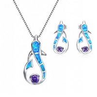 Earrings & Necklace Fashion Cute Sea Dolphin Jewelry Set Trendy Animal Blue Opal Stud For Girl Women Wedding Band GiftEarrings