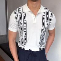 Herren lässig Shirts Modegeschäft männliche Turn-Down-Sommer gestreifte Slim Tops Pullover Männer Button Design Kurzarm Shirtsmen's Herren's Herren's's's's