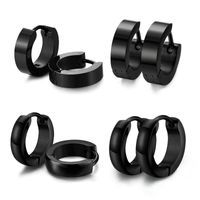 Hoop & Huggie 2 Pairs Set Stud Earrings Black Small Stainless Steel For Men Women Styles