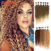 Moda idol afro kinky kıvırcık saç demetleri sentetik saç uzantıları 24-28 inç 6pcs/lot ombre sarı saç örgüleri siyah kadınlar için 220622