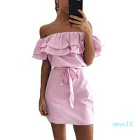 2018 Yaz Moda kadın Yeni Çizgili Elbiseler Seksi Fırfır Mini Elbise Rahat Tarzı Rahat Pretty Kemer Kadın Giyim