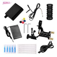 Atomus Profesional Tattoo Machine Kit Green Rottary Tattoo Guns Power Supply Pedal Bandage Grips with Tattoo Needle and Tips Acces280G