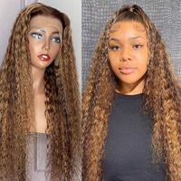 Lace Wigs 4 27 Highlight Deep Wave Transparent Frontal Wig Honey Blonde Ombre Curly Front Human Hair Remy T Part WigsLace