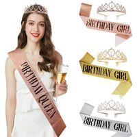 Party Decoration Rose Gold Birthday Queen Girl Satin Sash With Crystal Crown For Kids Decorations Adult 30 40 50 SuppliesParty