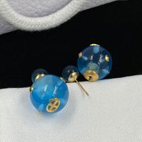 Lyxdesigner örhängen högkvalitativ stud himmel blå pärla kristall bokstäver guld enkla vintage örhängen för kvinnor klassisk rund bröllopsfest örhänge smycken