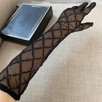 Black Tulle Alphabets Gloves Letters Embroidered Lace Mitten...