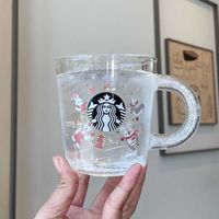 Starbucks cup Christmas Carnival cold change glass with drill handle coffee color drink large capacity