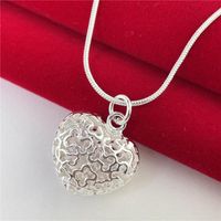 Anhänger Halsketten Silber plattiert Mesh Herz Schlangenkette/Linkkette Zarter Modeschmuck für niedliche Girls Geschenkpendant