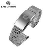 İzle Bantlar San Martin Bilezik Yüksek Kalite 7 Bağlantı 316L Katı Paslanmaz Çelik Parçalar 20mm SN044-GWATCH için Fırça