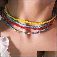 Chokers Necklaces Pendants Jewelry Bohemian Boho Handmade Rainbow Beads Choker Necklace Candy Color Bead Satellite Women Fashion Necklaces
