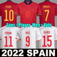 #10 Pedri Spanje voetbaltruien 2022 2023 Espana Morata Ferran Koke Gavi Torres Azpilicueta 22 23 World Ramos Cup Fans Player versie voetbal Shirts Men Kids Kit