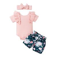 Clothing Sets CitgeeSummer Baby Girls 3Pcs Romper Set Ruffled Short Sleeve Solid Knitted Bodysuit Flower Printed Shorts Headband SetClothing