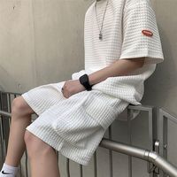Men Summer Cargo Shorts Set Two Piece Loose Tracksuit Short Sleeve Tee Oversized Tshirts Mens Sets Male Chic Casual Clothing 220701