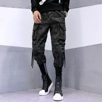 Erkek pantolon kamuflaj gelgit markası fonksiyon gevşek rahat mektup nakış sokak trendi harem kargo askeri pantolon