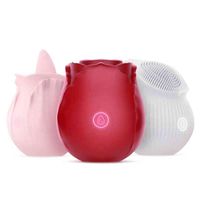 Masseur sexe toys femme adulte femme vagin vibrateur en silicone vibrateur rose rouge forme de fleur sucer la langue magique l￩cher pour le mamelon