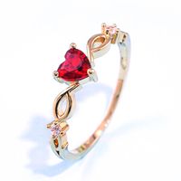 Peach Heart Women' s Copper Ring Love Heart- Shaped Zirco...