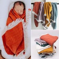 Organic Cotton Muslin Blanket Double Gauze Bath Towel Baby Tassel Blankets born Big Diaper Swaddle Wrap Feeding Po Props 220617