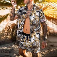 Summer Mens Street Trend Trend Hip Hop с коротким рукавом с двумя частями повседневной цветочной 3D -печати рубашка Hawaii Beach Fashion Soirt S3XL 220617