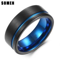 Anéis de casamento Somen anel de anel de 8 mm de tungstênio carboneto thin line line azul de banda escovada jóias de noivado masculino EUA