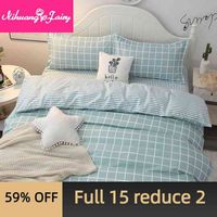 Simple Lattice Bed Four-piece Set Nordic Ins Green Household Net Red Quilt Cover Sheet Dormitory Bedding Three-piece