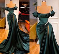 2022 Off Shoulder Prom Dresses Dark Green Sexy Crystal Split Side High Sexy Evening Gowns Formal Bridemaid Dress BC11179