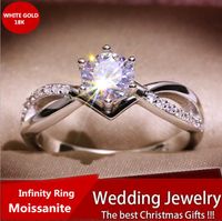 Six-Pronged Colorless Moissanite Infinity Engagement Ring In 18k White Gold Diamond Wedding Band 14K Micro Pave Ring Twist Fashion Jewelry