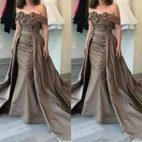 2020 Elegant Plus Size Mother Of The Bride Dresses Off Shoulder Mermaid Lace Appliques Beads with Overskirts Long Formal Party Eve253I