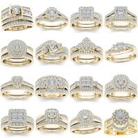 Wedding Rings 2pcs Bridal Set Elegant Crystal Engagement Ring Luxury Gold Color Round Heart Zircon for Women Boho Jewelry 2021298Z