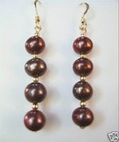 Fashion charm 8mm Chocolate Shell Pearl Round Beads Gold Hook Dangle Earrings