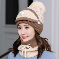 Fashion Winter Hat Scarf Mask Set for Women Girls Warm Beanies Breathe Scarf Pompoms Knitted Caps and Scarf Mask Windproof Beanies312v