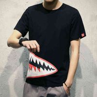 Shark Print T koszule dla męskiego trendu mody pullover odzież nastolatki Zwyciężone harajuku sowa graficzne koszulki graficzne Slim Fit G1222