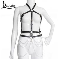 sexy women Garter Leather belt Suspenders Body Bondage Sculpting Harness Metal Tassel Chain Waist Female Belt Bra Corset Straps230J