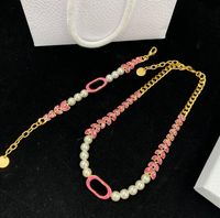 Collar de gargantilla de cristal rosa de moda collares de perlas cadena de brazalete Bijoux para dama amantes de la boda de la fiesta joyas de compromiso de regalo para novia con caja