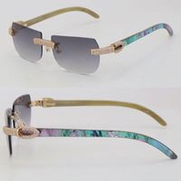 Yeni Model Mikro-Pavalı Elmas Güneş Gözlüğü Orijinal Deniz Kılıfı Beyaz Orijinal Doğal Boynuz Kadınlar İçin Çoğaltsız 18K Altın C Dekorasyon Erkek Kadın Gözlükleri
