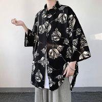 Erkekler Sıradan Gömlek Yaz Çiçek Erkekler Moda Baskılı Erkek Japon Sokak Giyim Gevşek Kısa Kollu Hawaii Gömlekler