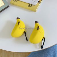 헤드폰 액세서리 에어 포드 용 실리콘 케이스 1/2 프로 커버 키 체인이있는 귀여운 바나나 디자인