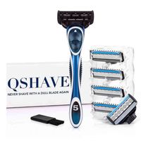 QShave Blue Series 5 Layer USA Blade Manual Razor Mens Shaving Razor with 6 Pieces X5 Blade and each Piece has trimmer Blade H220422