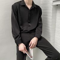 Chemises décontractées pour hommes printemps hommes de soie chimise homme manteau à manches longues coréenne de la couleur pure simple mâle sans fer mâle