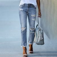 Женские джинсовые брюки карандаш разорванные Slim Fit Vintage Vintage Streetwear Casual Strate Blue Woman 220901