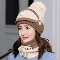 Fashion Winter Hat Scarf Mask Set for Women Girls Warm Beanies Breathe Scarf Pompoms Knitted Caps and Scarf Mask Windproof Beanies221L
