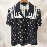 Men's Casual Shirts Piano Note Pattern Shirt For Men High Quality Short Sleeve Social Streetwear Business Dress Black And WhiteMen's