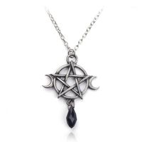 Supernatural Pentagram Moon Necklace Black Crystal Pendant Witch Protection Star Amulet For Women Charm Jewelry Accessories Gift1241V