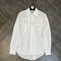 Kadın Bluzlar Gömlek ZCSMLL Bahar 2022 Turn-down Yaka Uzun Kollu Beyaz Kadın Bluz Şerit Düğmesi Büyük Yay Dekore Retro Niş SHIR