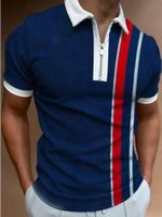 Erkek Polos Yüksek Kaliteli Çizgili Ekose Kontrast Renkli Gömlek Erkekler Günlük Kısa Kollu Yakel Yarım fermuar Tasarım Trendi Giyim Giysileri Erkekler
