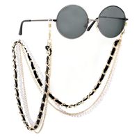 Cadeias 1pc Designer de marca canal Sunny Cord White Black Leather Eyeglasses/óculos de sol/máscara Chain String Strap Pérola Colar de pérola