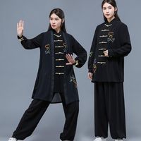 Ropa étnica Black Tai Chi Uniforme Artes Marciales Martiales Dispersión Bordado de la ropa