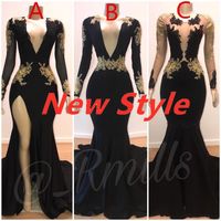 UPS 2022 Sexy Split Side High Gold Lace Mermaid Prom Dresses Crystal beaded Backless Evening Gowns Hollow Out Front Celebrity Dress