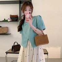 Frauenjacken Korean Chic Sommer 2022 Einfacher Hals -Frauenmäntel Ein Knopf Puff -Ärmel Loose Casual Jacke passen alle Vintage elegante Tops zusammen