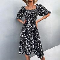 Casual Dresses Women Black For Womens Half Puff Sleeve Elastic Bust Square Neck Floral Ruffle Off Shoulder Mini DressCasual